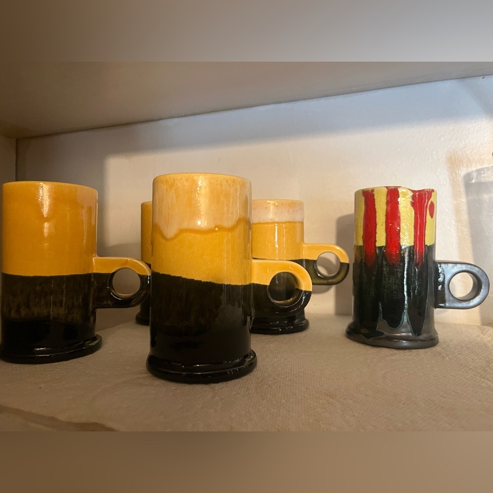 Peter Shire collecton of 5 glazed mugs collectors item.